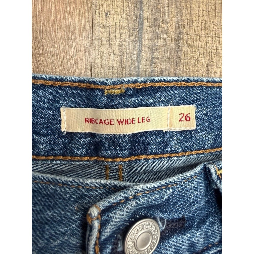 Levi's Ribcage Wide Leg Jeans 26 High Rise Straight Denim Blue Cotton - Picture 6 of 11